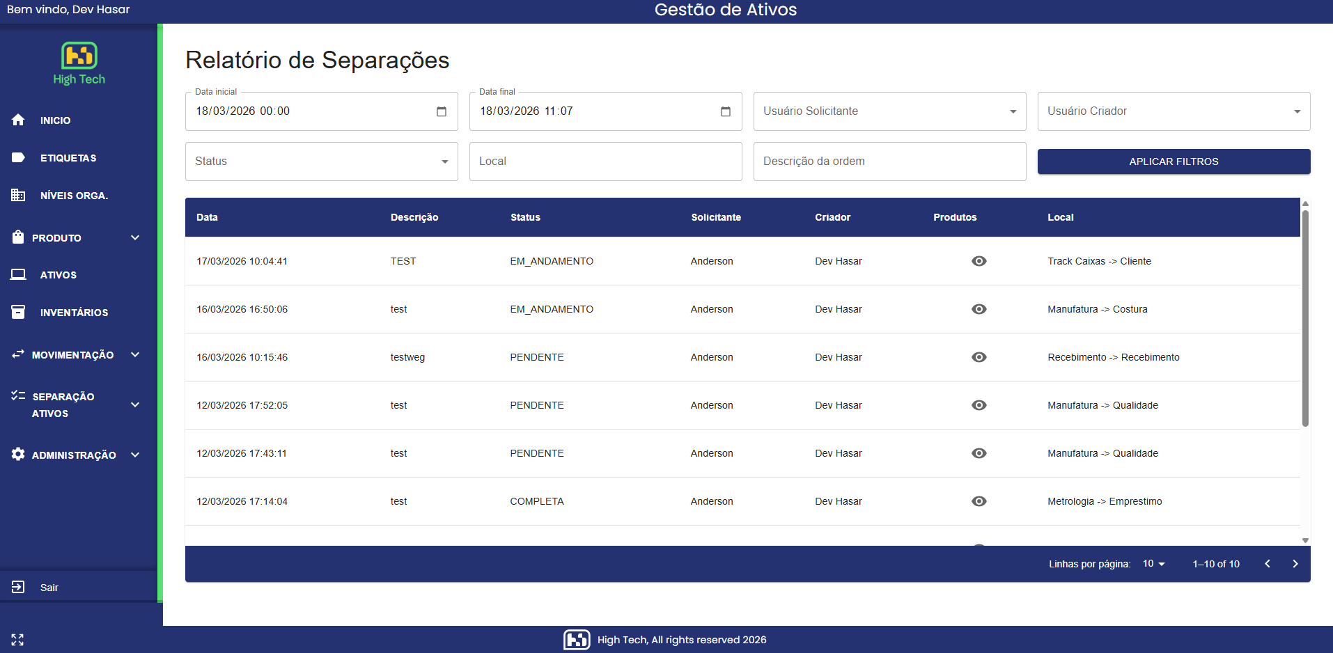 Separação de ativos