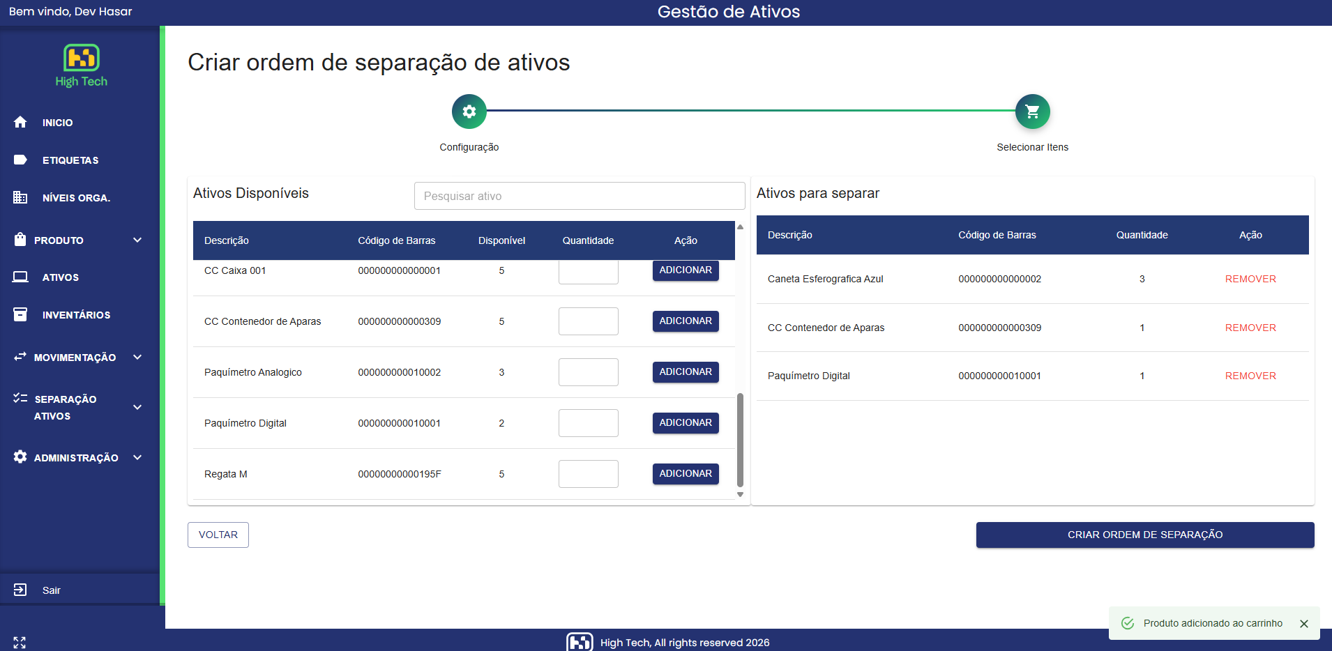 Separação de ativos