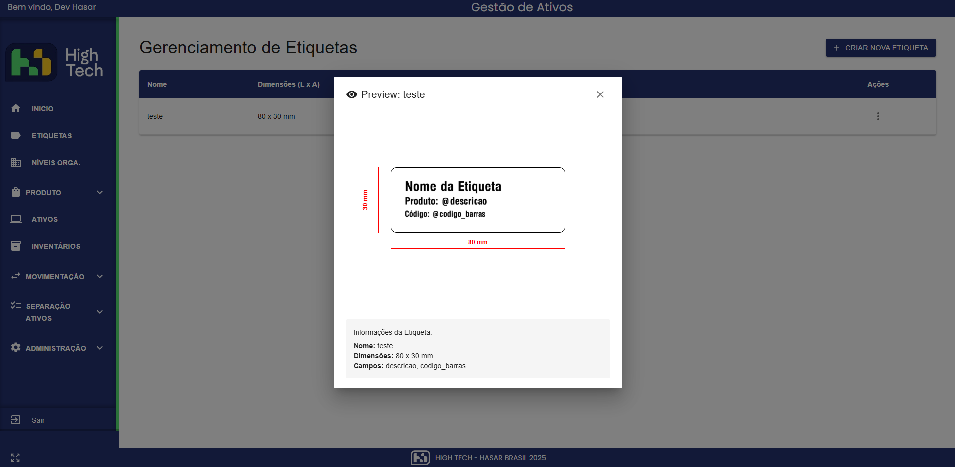 Criação de etiqueta