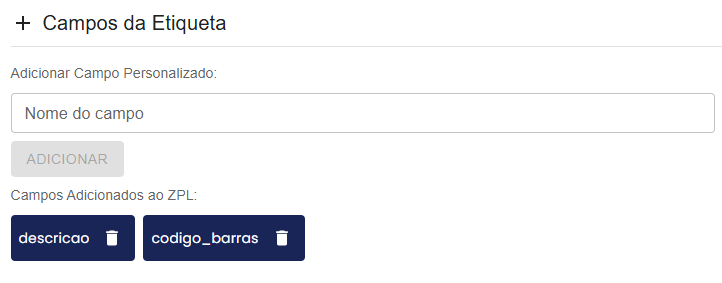 Campos da etiqueta