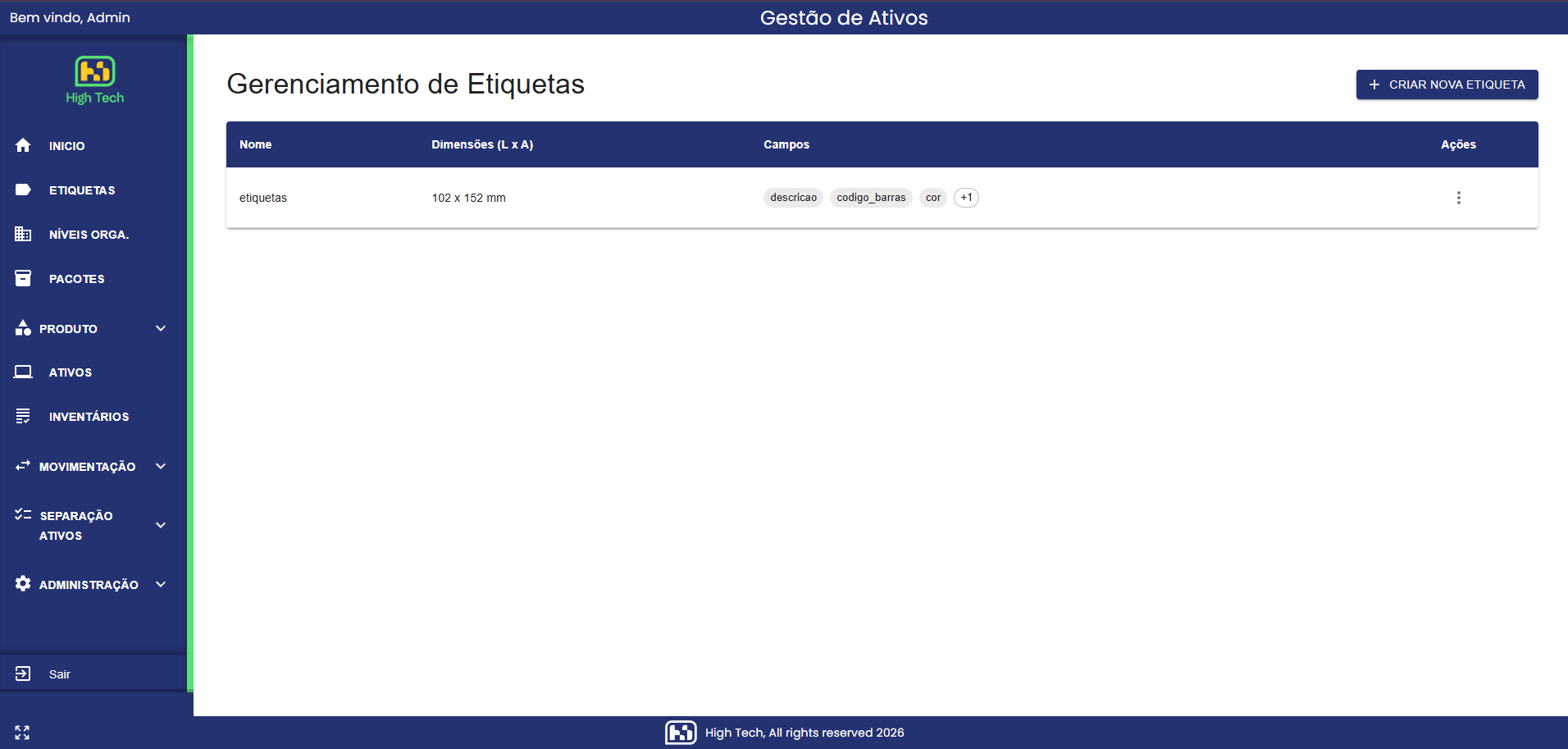 Tela Etiquetas - Listagem Principal