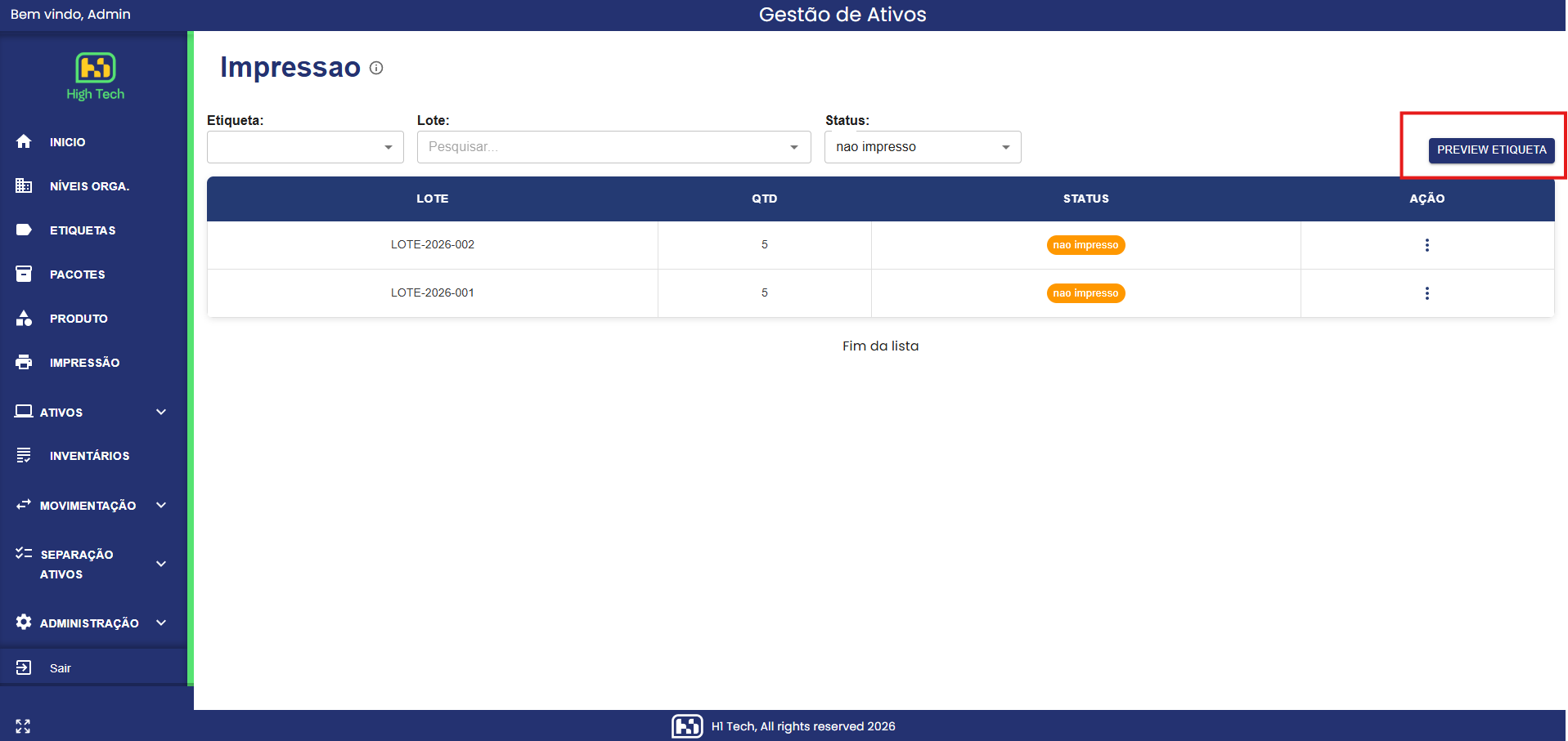 Botão Preview Etiqueta