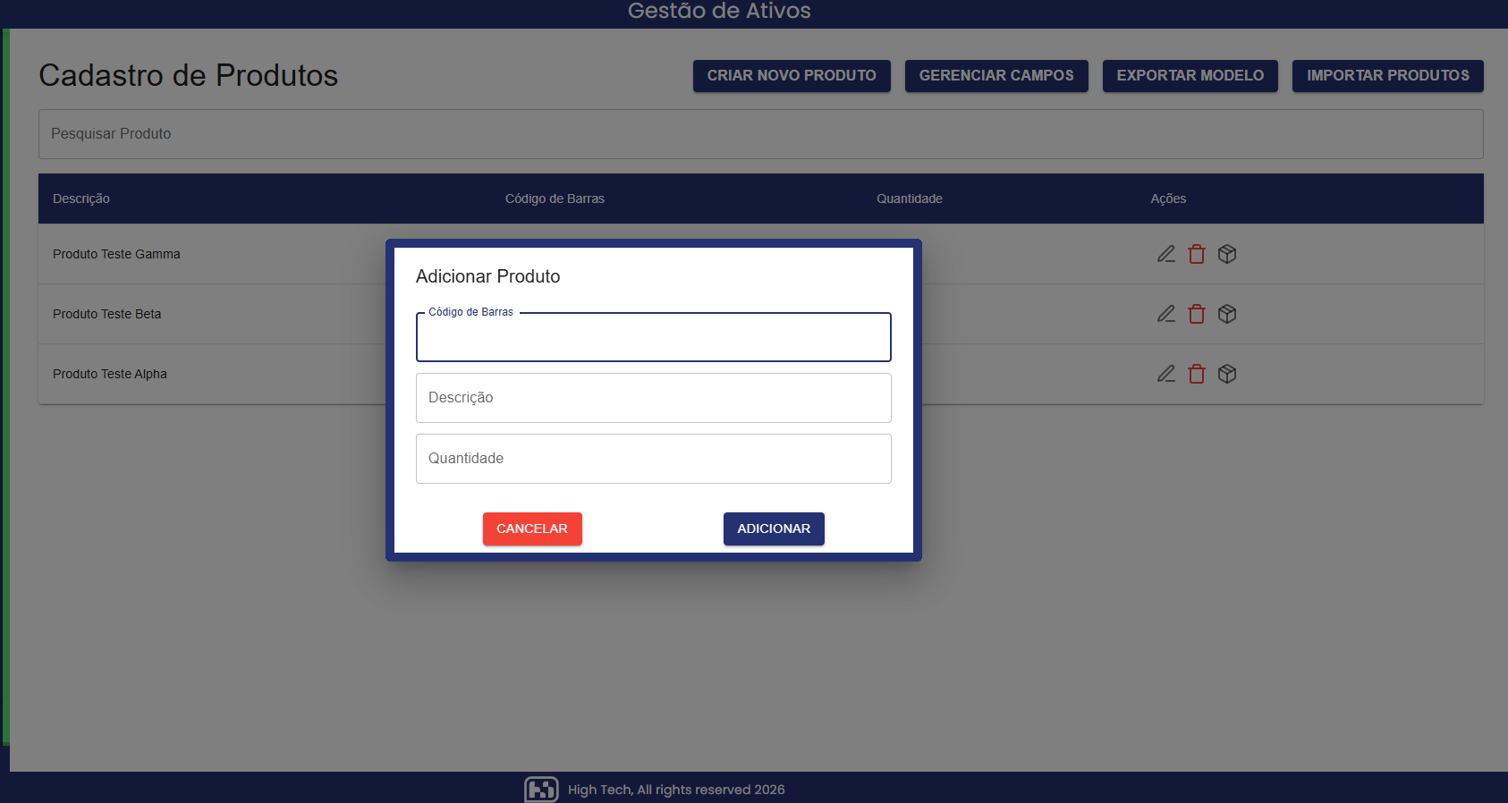Modal Criar Produto