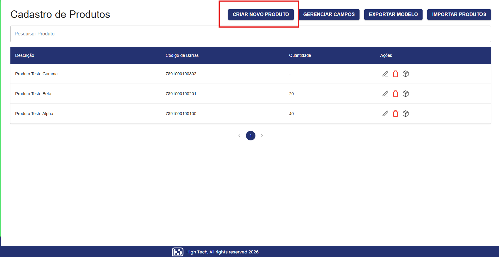 Modal para criar novo produto