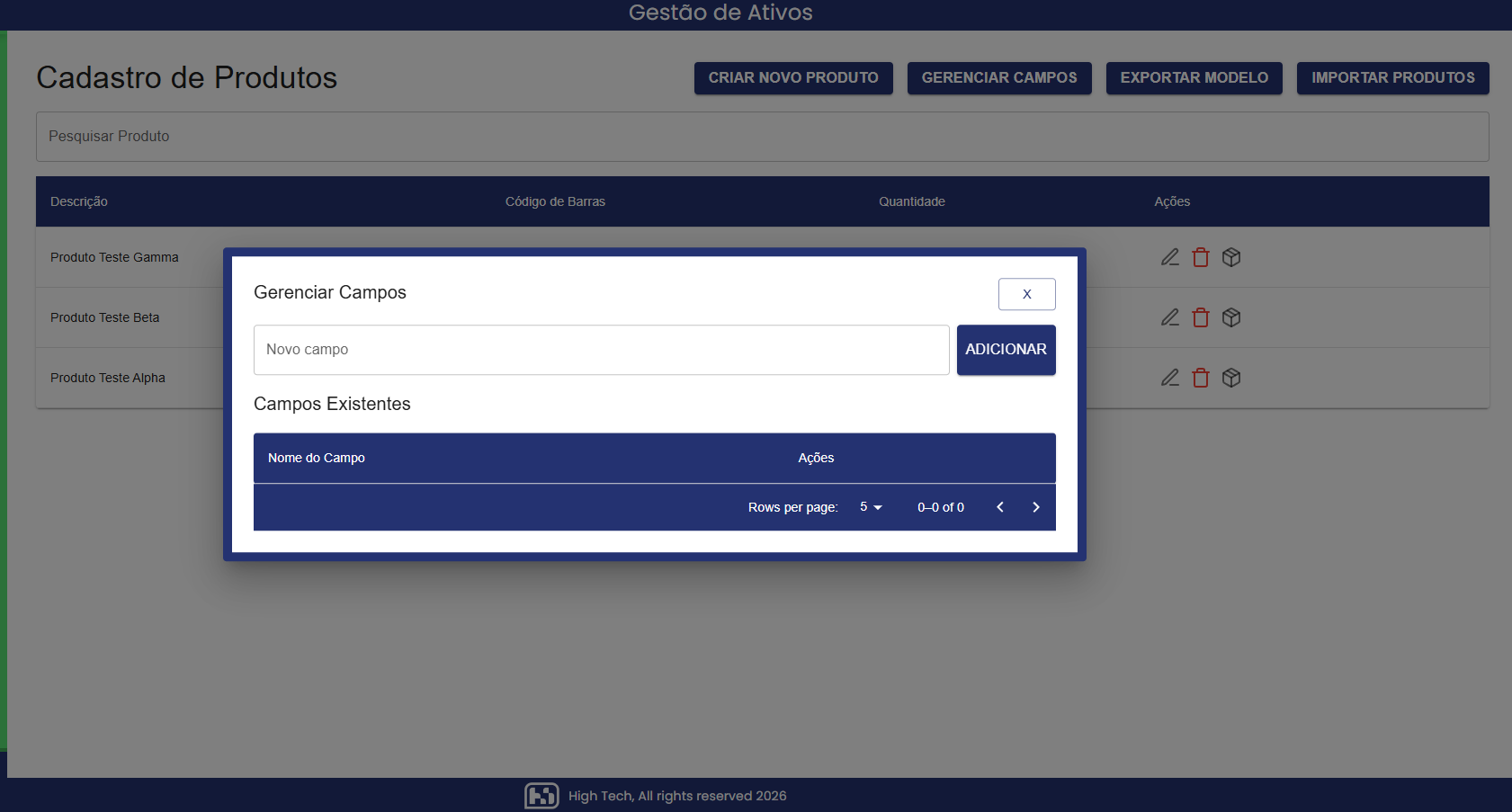 Modal Gerenciar Campos