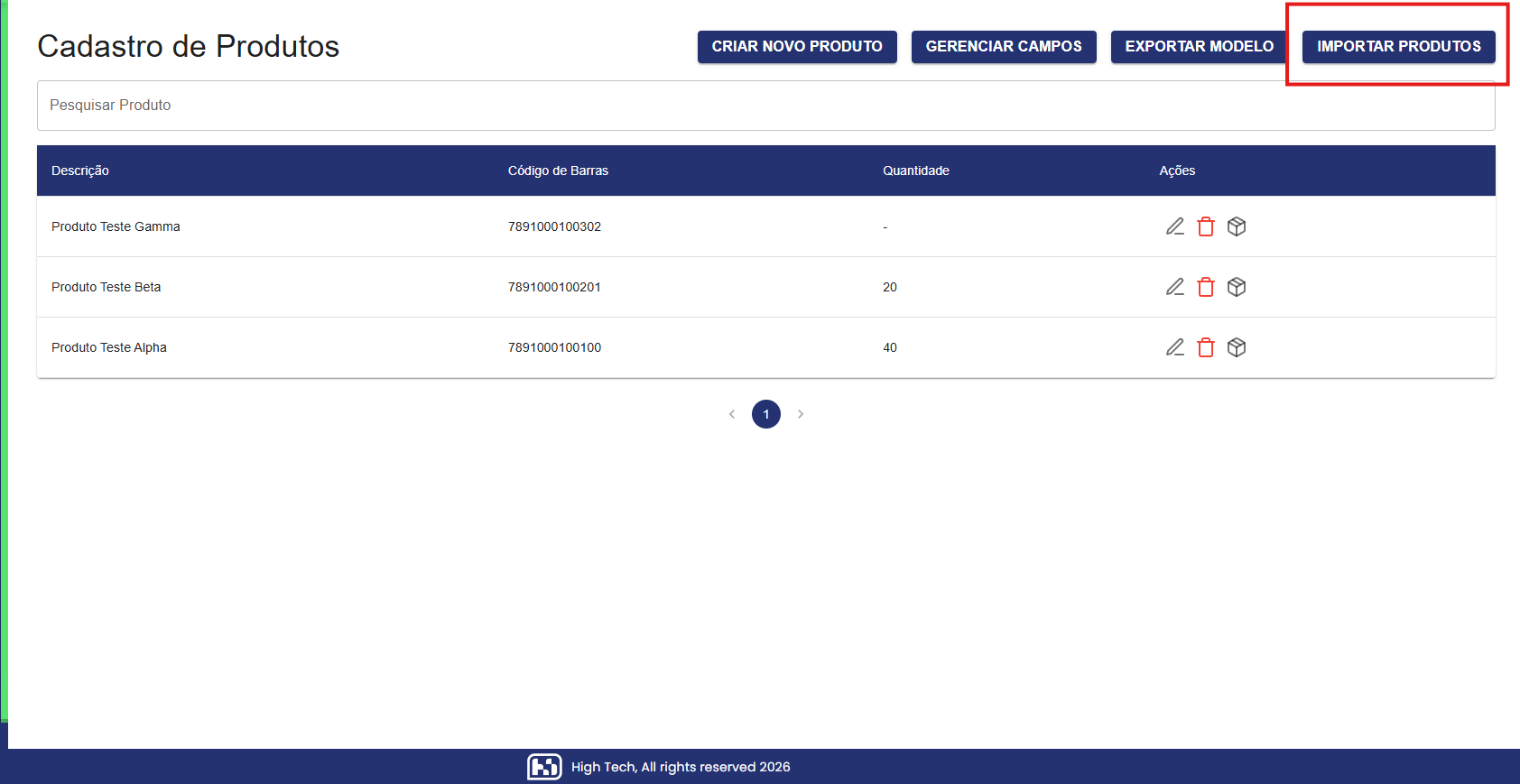 Modal Importar Produtos