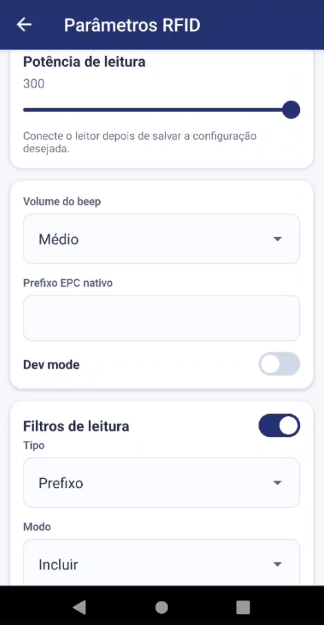 Configuração do leitor RFID - continuação
